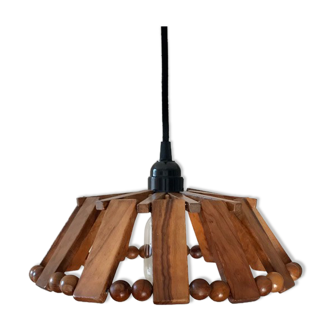 Suspension lamp in wood and vintage pearl