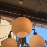 Scandinavian boomerang chandelier in opaline teak