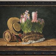antique still life flowers hat oil on canvas French school