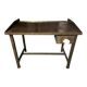 Vintage industrial workshop desk in patinated metal - brass drawer
