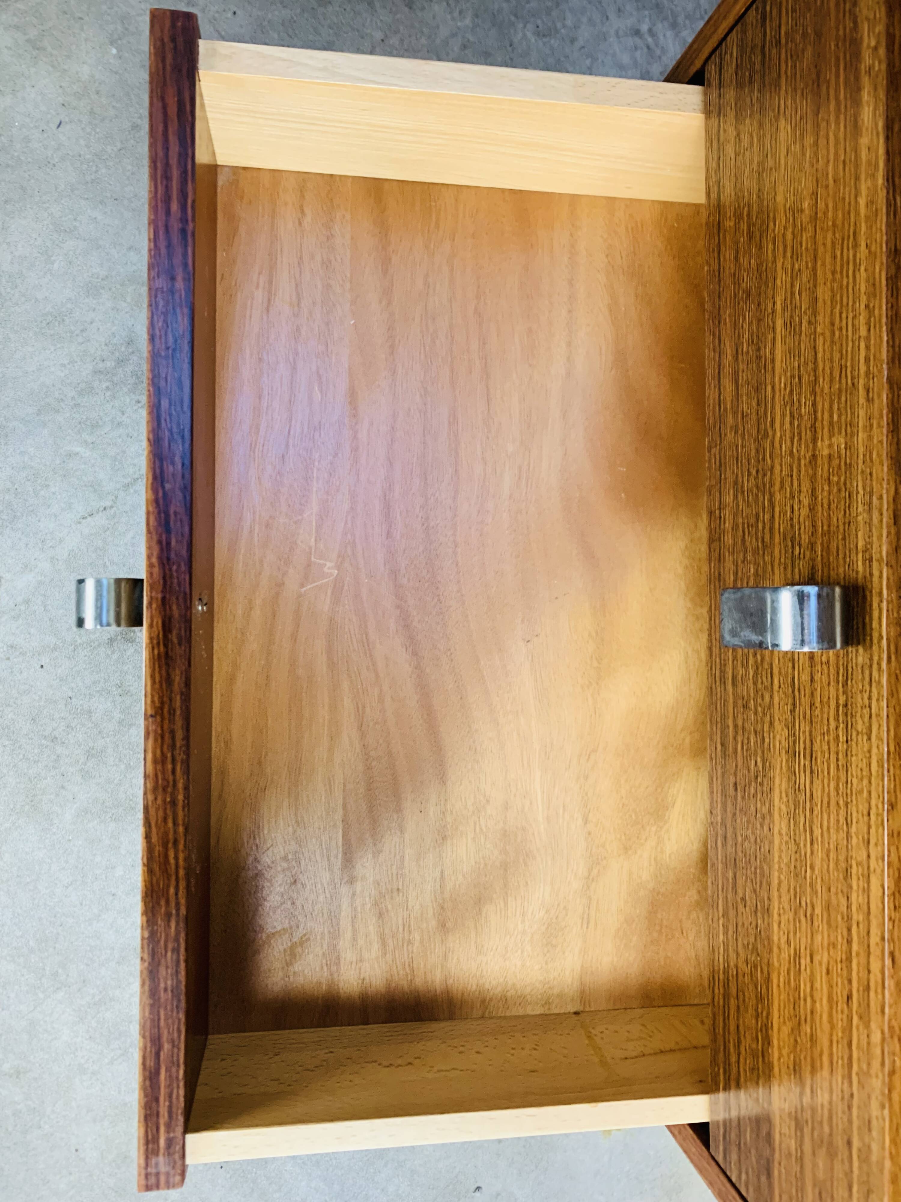 Rosewood and glass chest of drawers, 1960s, Scandinavian storage furniture.