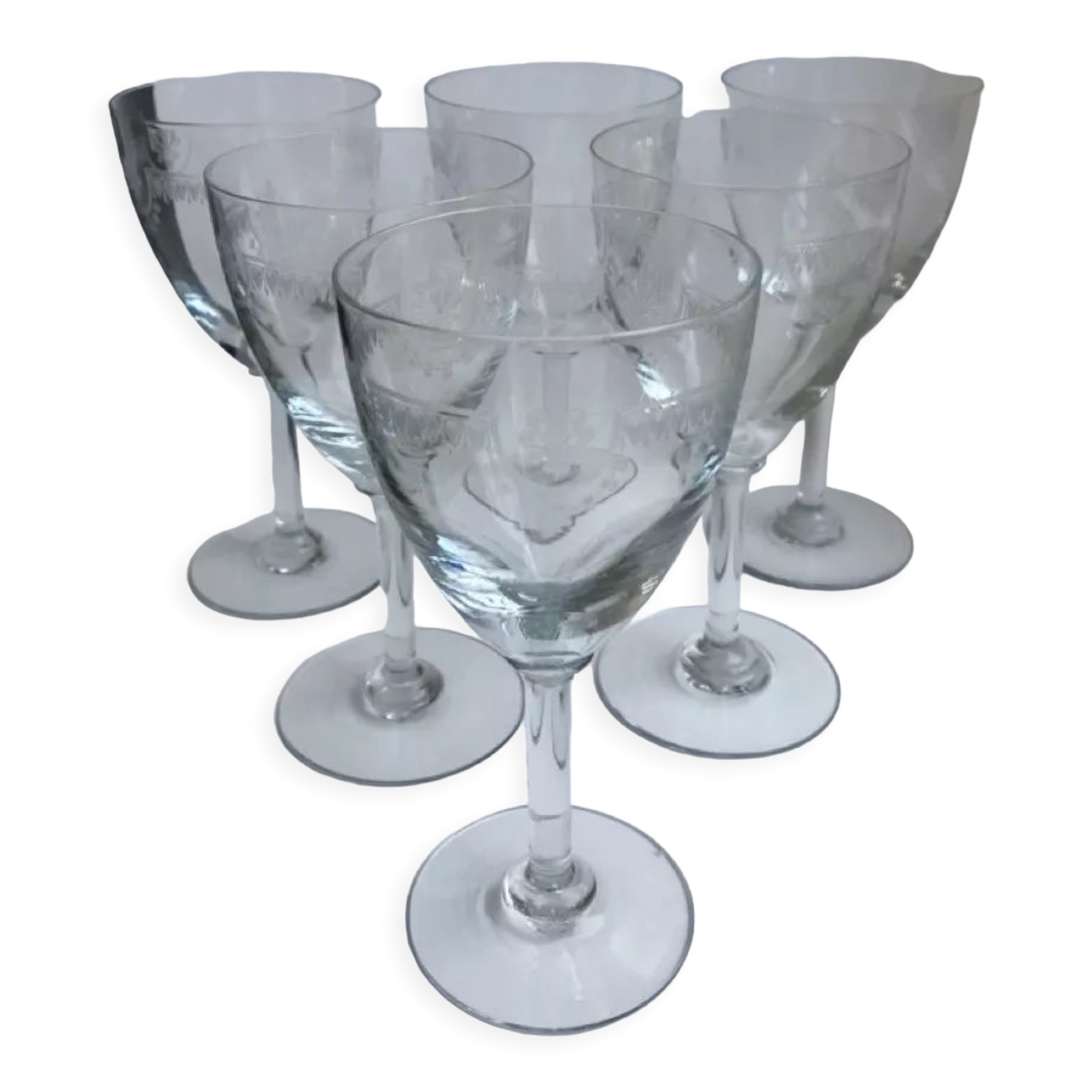 Set of 6 crystal wine glasses engraved 30s