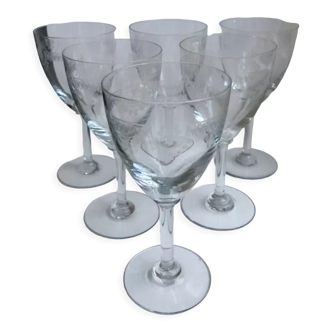 Lot de 6 verres à vin en cristal gravé années 30