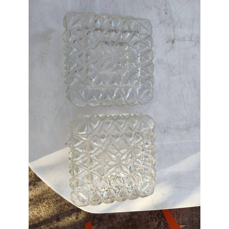 Pair of transparent glass ceiling lights from the 1960s.