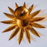 Brutalist sun wall lamp in gilded metal with gold leaf, Italy, 1970