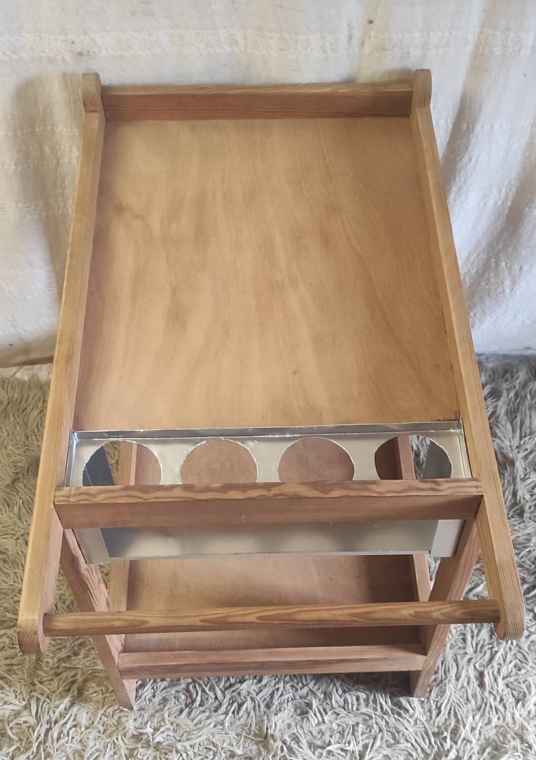 Solid wood serving trolley (Pine) - mid 20th century