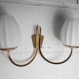Pair of 1960 opaline and brass wall lights from Italy