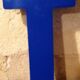 Vintage sign letter T in blue plexiglass