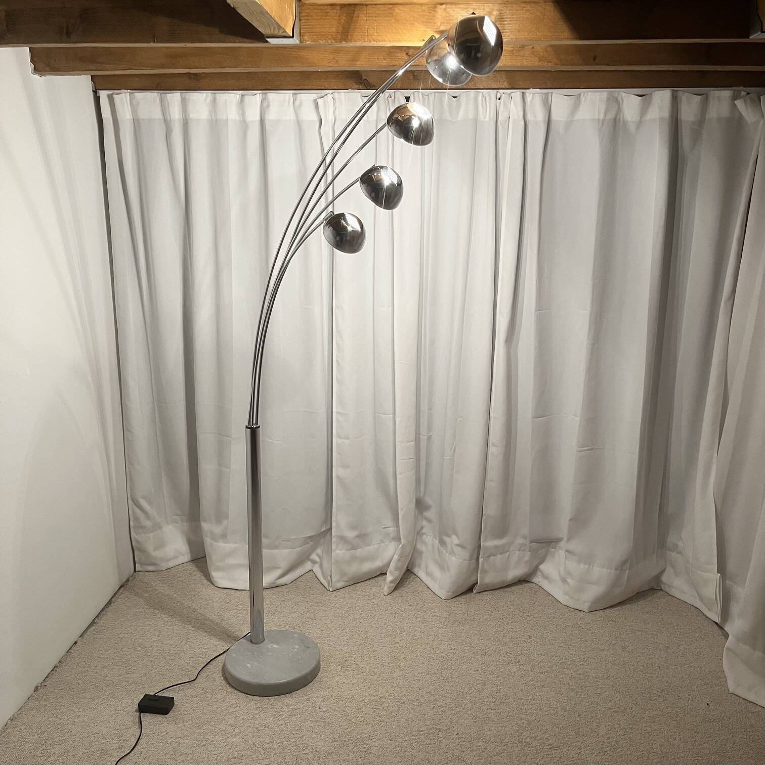 Arc floor lamp with wooden base and 5 lights Agemob MCM style