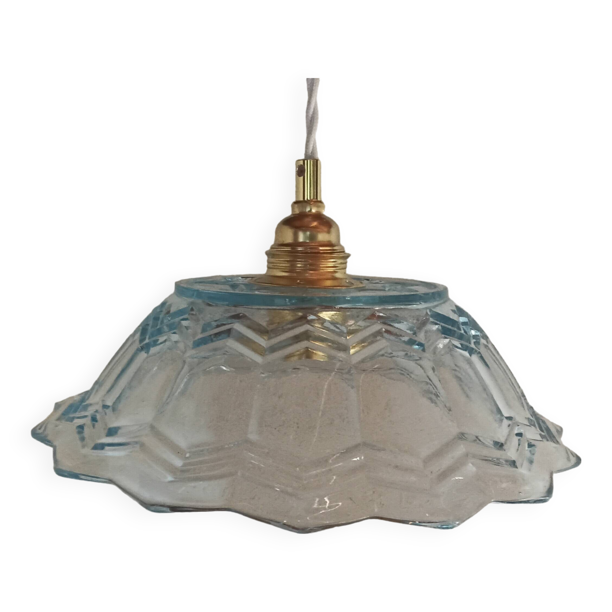 Vintage pendant light in blue chiseled glass