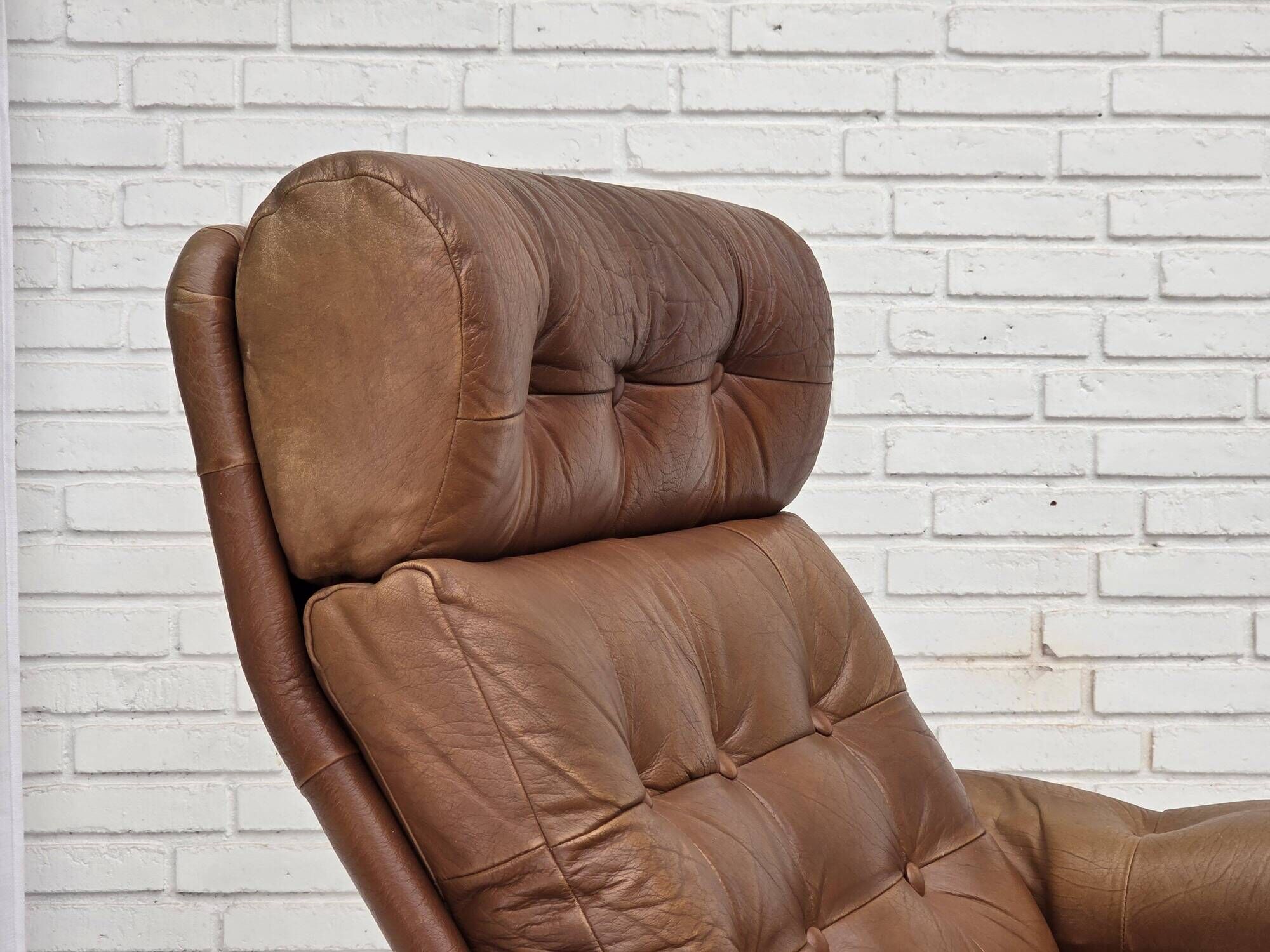 1970s, Swedish design, armchair with footstool, furniture leather.