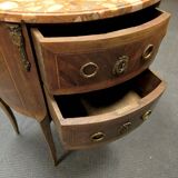 Demi-Lune commode in Louis XVI style with two drawers and veneer.