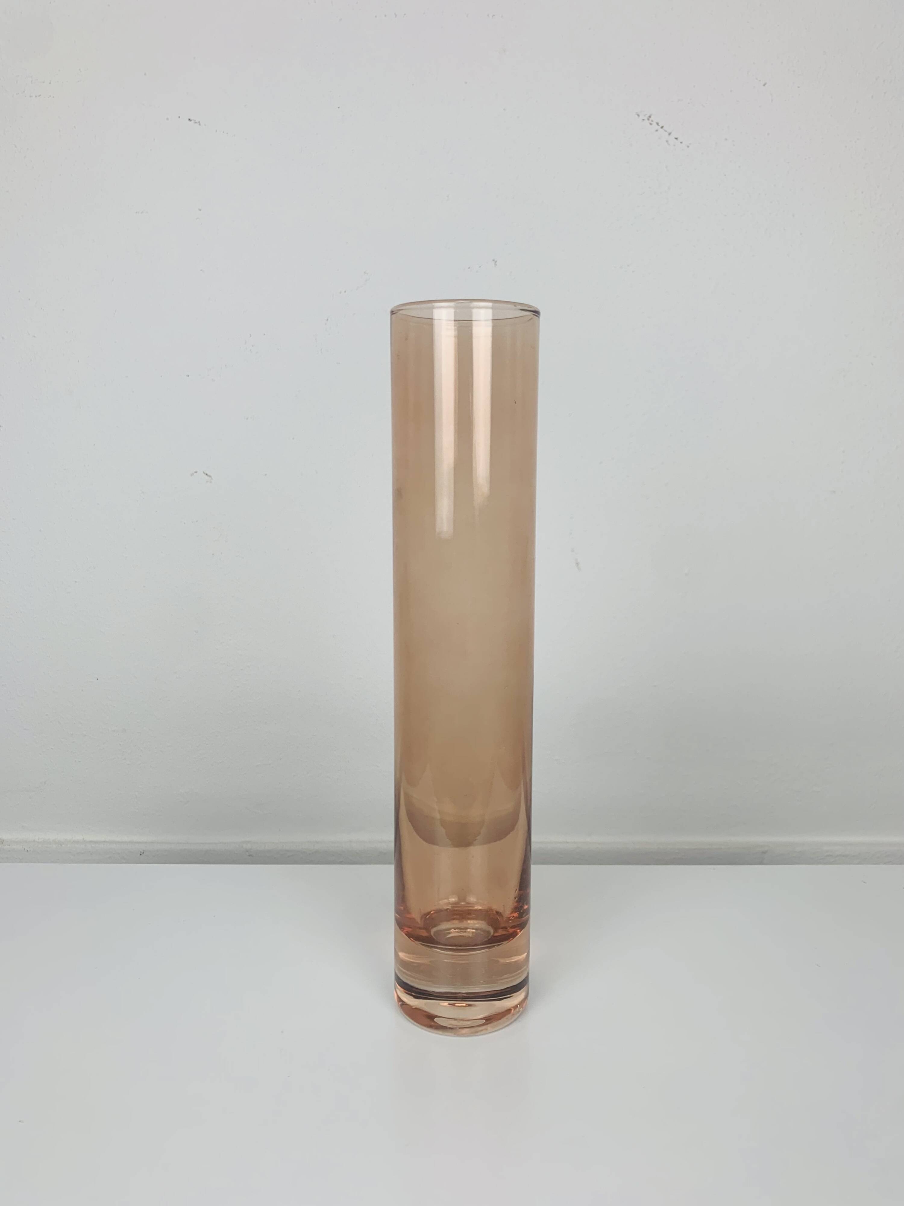 Vintage salmon pink glass roller vase