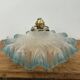 Ancienne Suspension abat jour dentelle verre plissé bleu griffe +douil