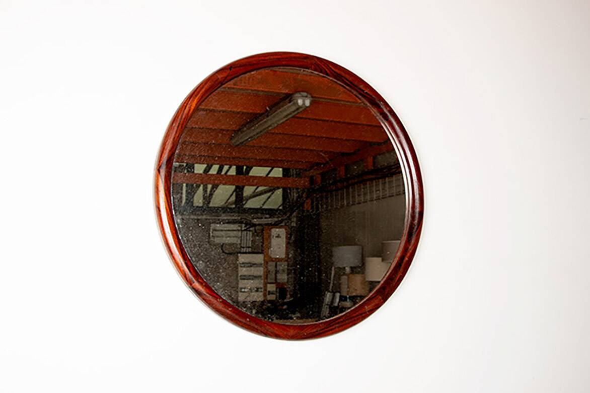 Large round Danish rosewood mirror by Vildbjerg Mobelfabrik 1960.