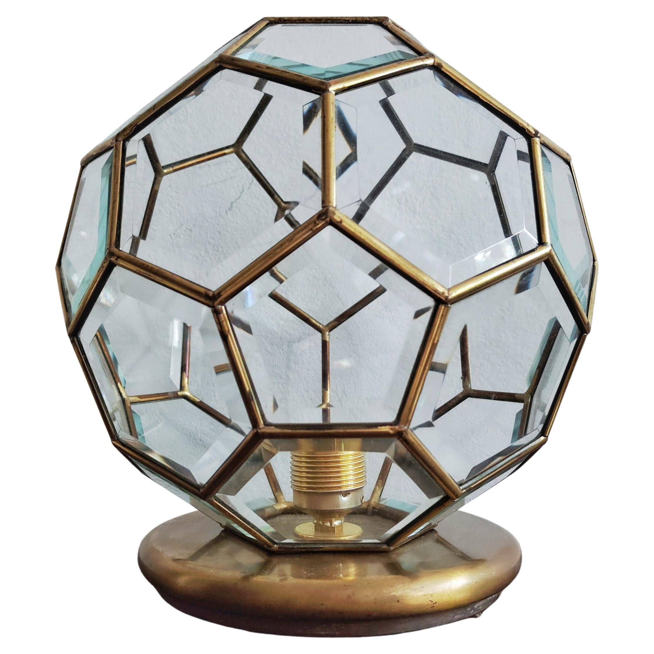 Adolf Loos style lamp in brass and faceted glass from the 1950s.