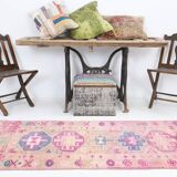 3x10 Rug For Hallway Pink Blue Vintage Runner Rug, 85x318Cm
