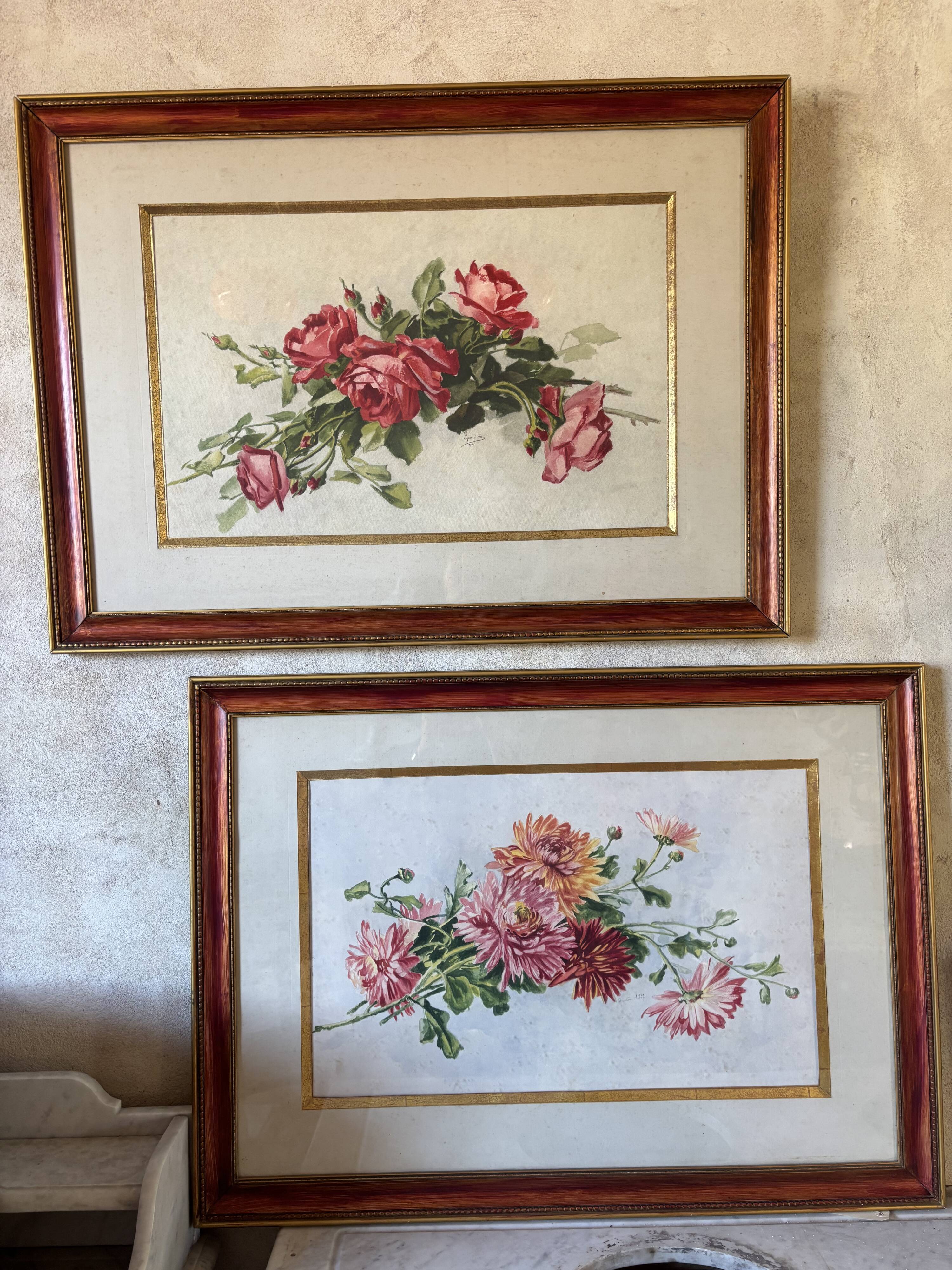 Paire de gouaches Bouquets de fleurs