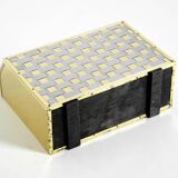 1980s newspaper rack made of brass and wood in Hollywood Regecy design