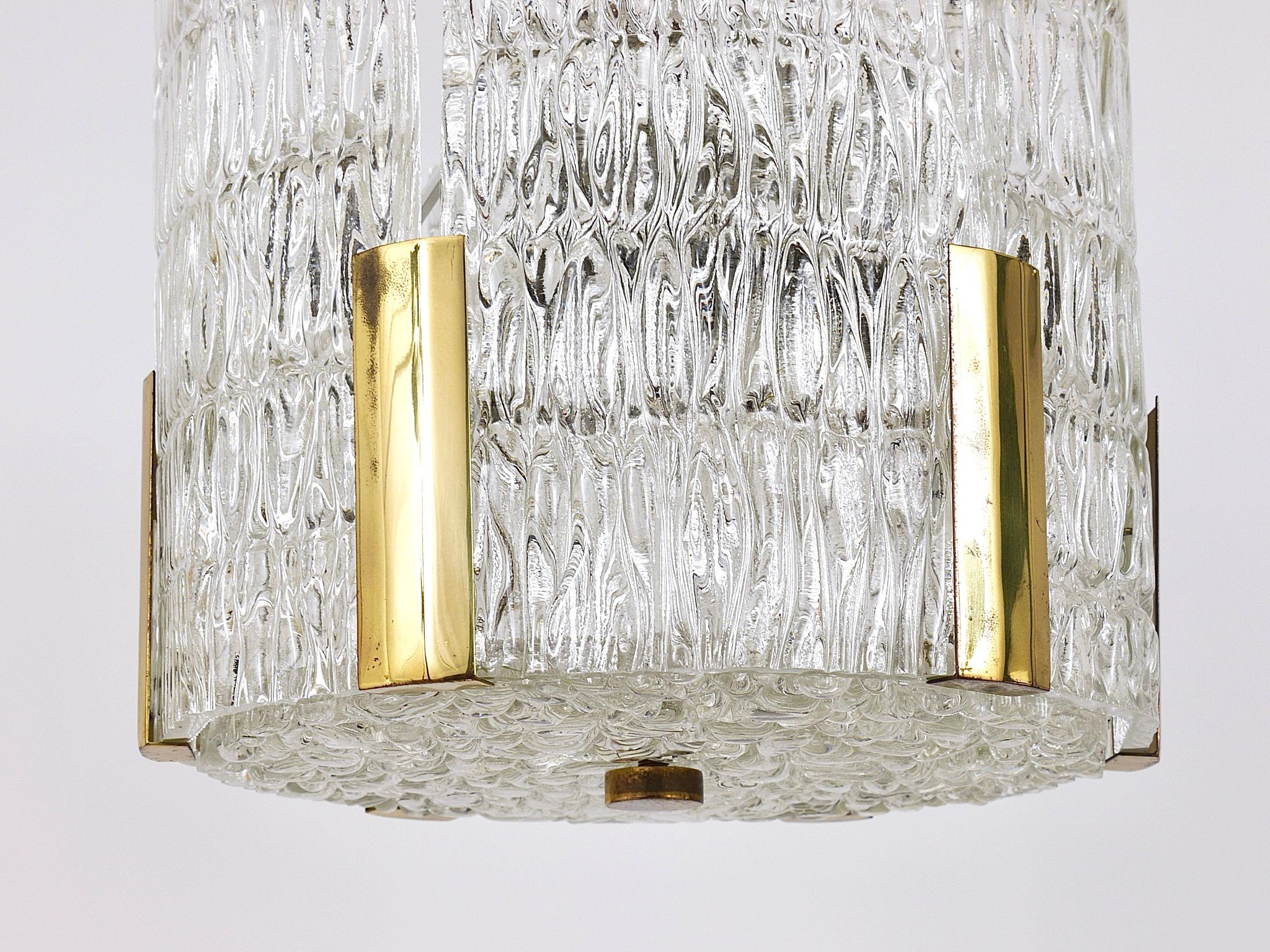Kalmar Suspension Tambour Drum, Brass, Frosted Textured Glass, Austria, 1960s