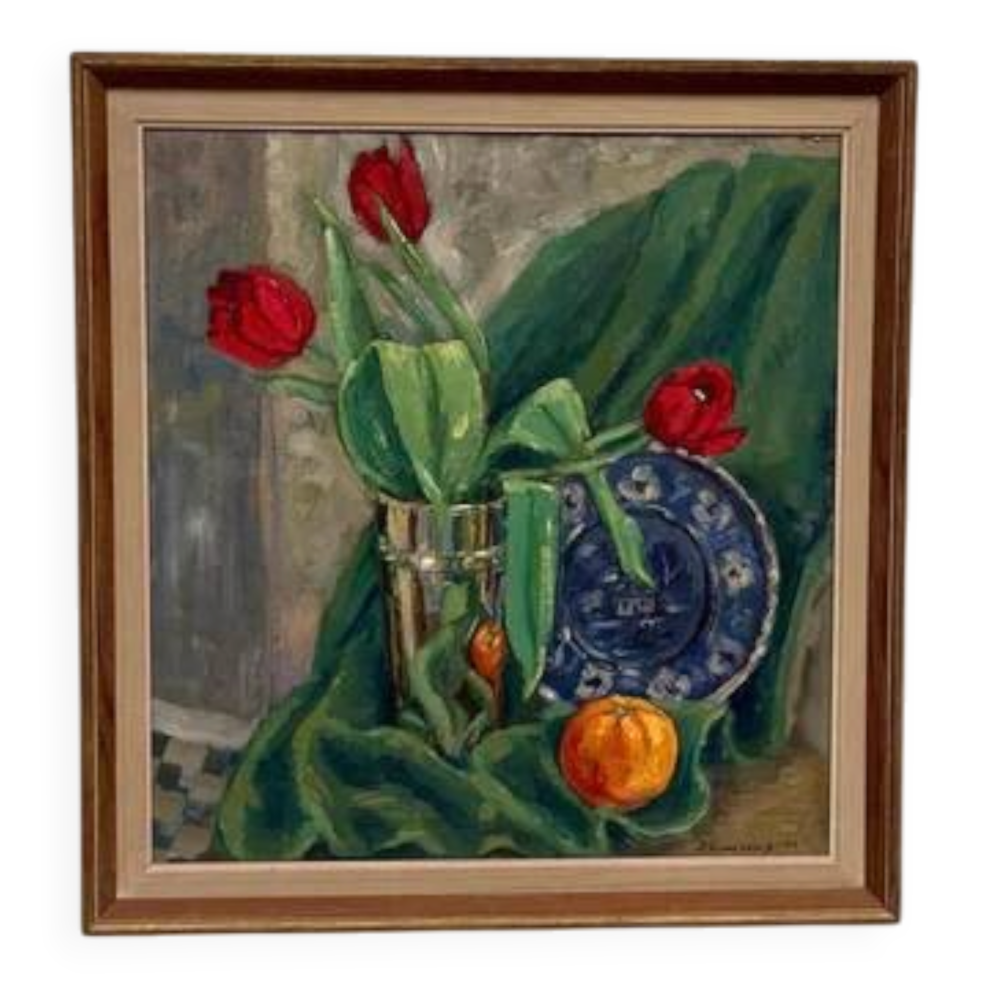 Swedish Oil on Panel – “Still Life with Tulips” by J. Essen Loarp