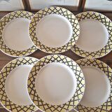 6 assiettes plates Badonviller décor géométrique (jaune noir) années 50-60
