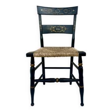 Wooden chair painted in the style of Hitchcock.