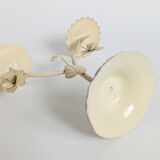 Vintage Italian white painted cast iron candlestick, floral motif, 1970s