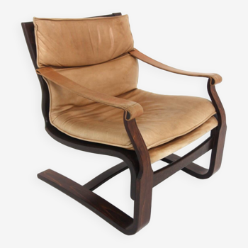 Fauteuil scandinave en cuir Nelo, norvège, 1980