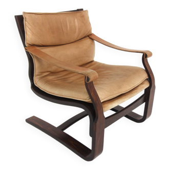 Fauteuil scandinave en cuir Nelo, norvège, 1980