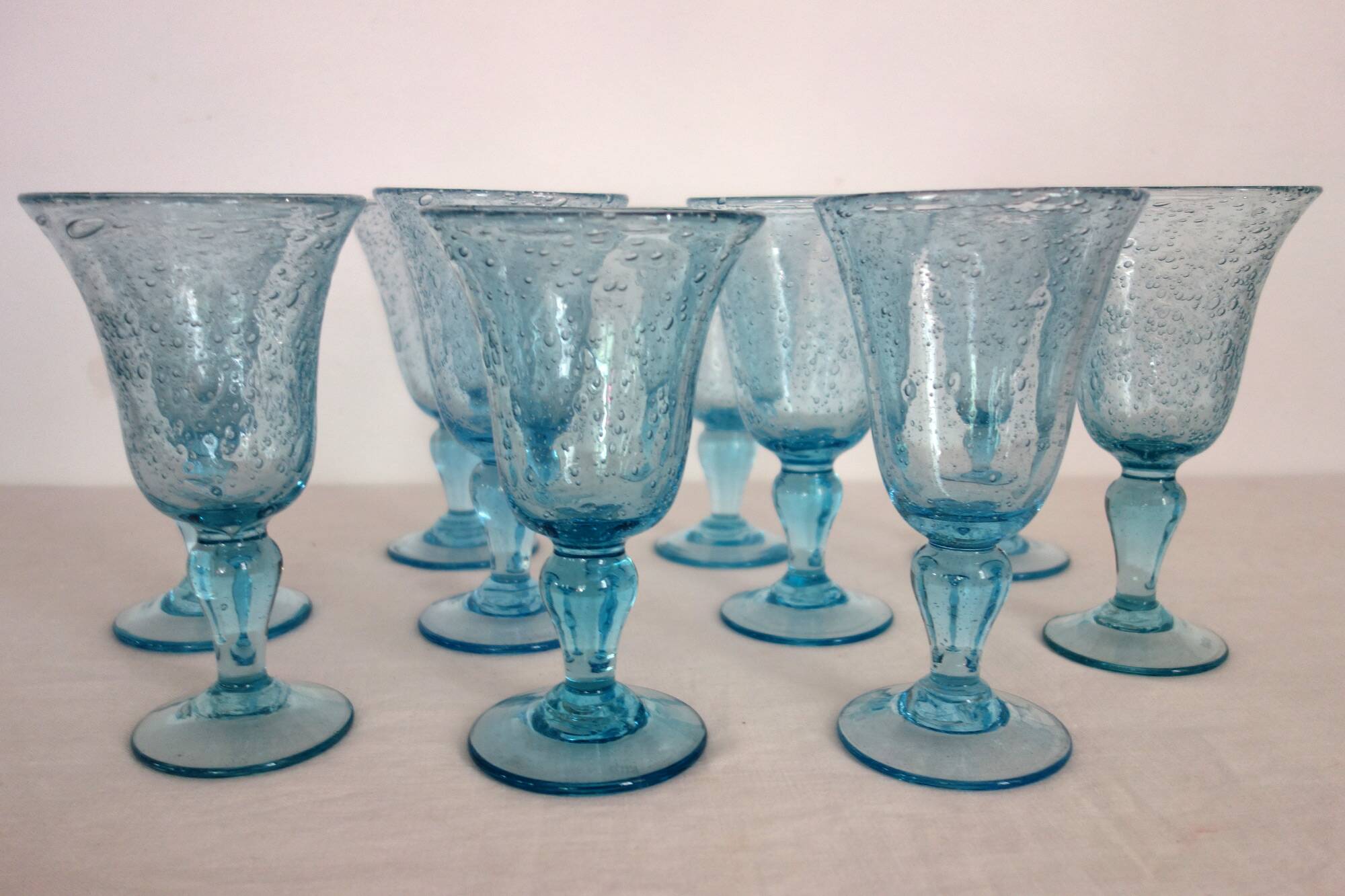 10 footed glasses from the biot glassworks in blown glass.