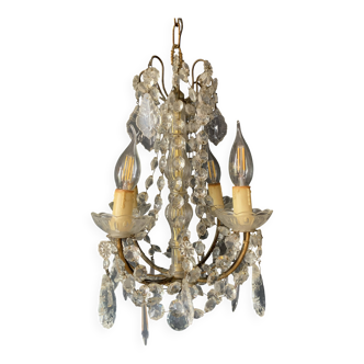 Small antique chandelier with tassels and bronze from the early 20th century