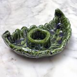 Small candle holder in green slip ceramic