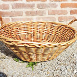Old oval wicker linen basket, light rattan