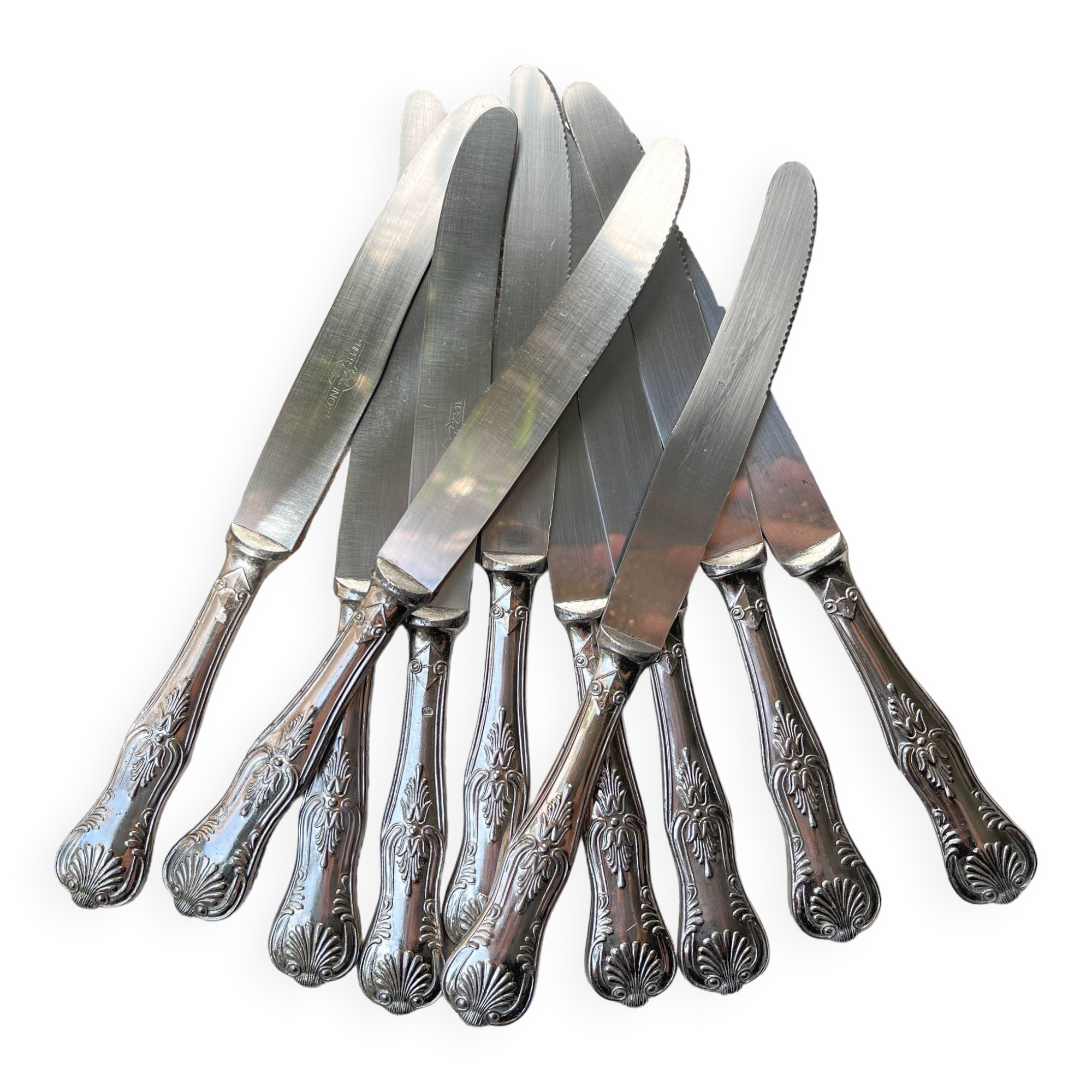 10 Vintage Rocaille Style Metal Knives