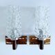 Pair Vintage Danish Bubble Blass Wood sconces