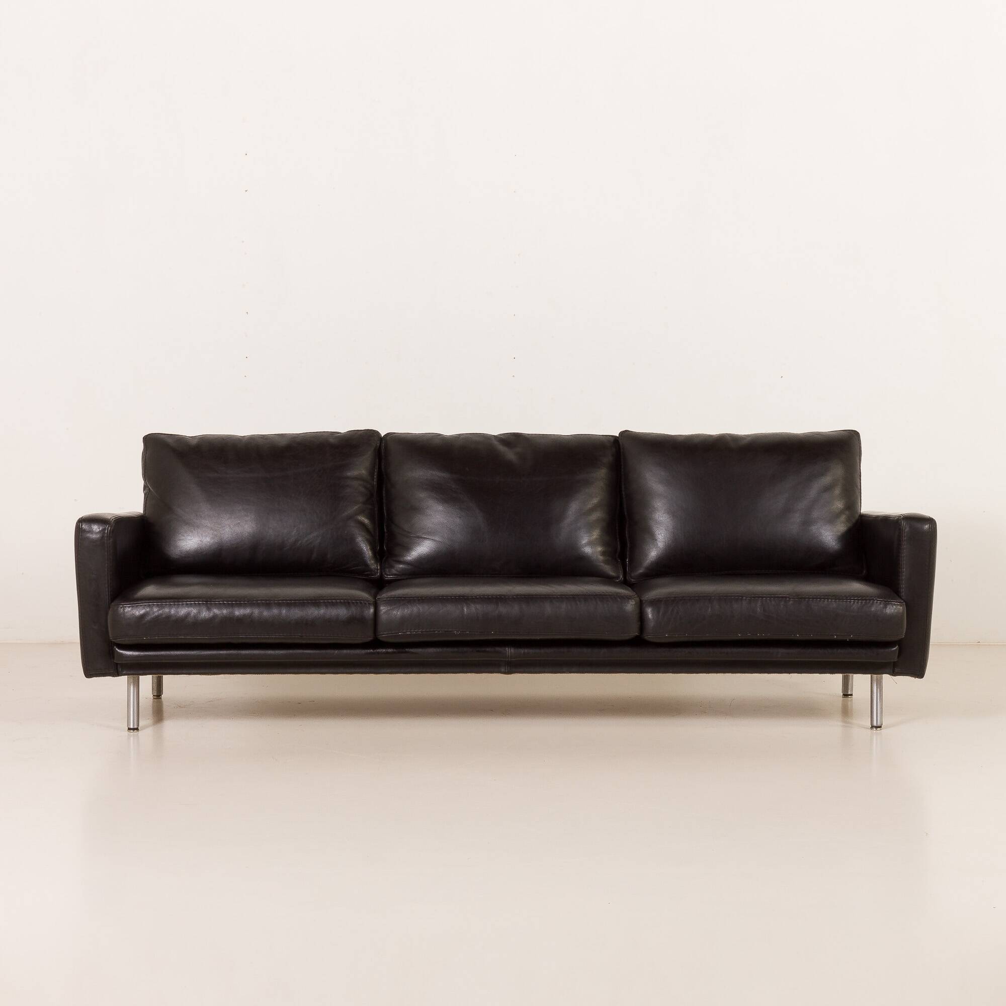 Herman Miller attr. to black leather mid century sofa