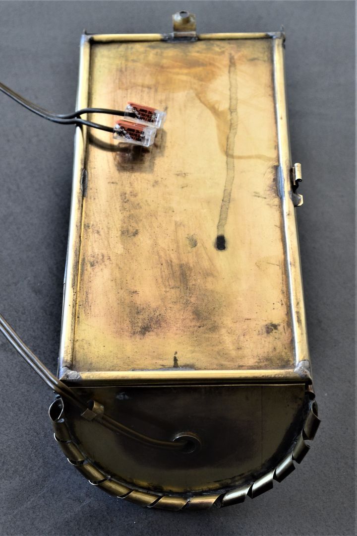 vintage mirror wall lamp, domed glass and golden brass