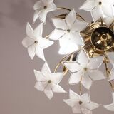 Charming Vintage Murano Ceiling Light White Flowers, 1960s