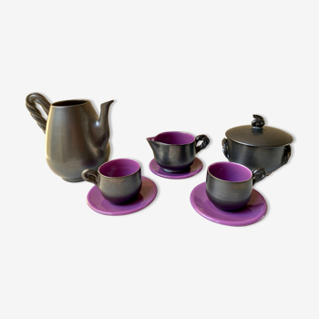 Tea set or ceramic coffee Vallauris Monica Ceram vintage 70 lead black