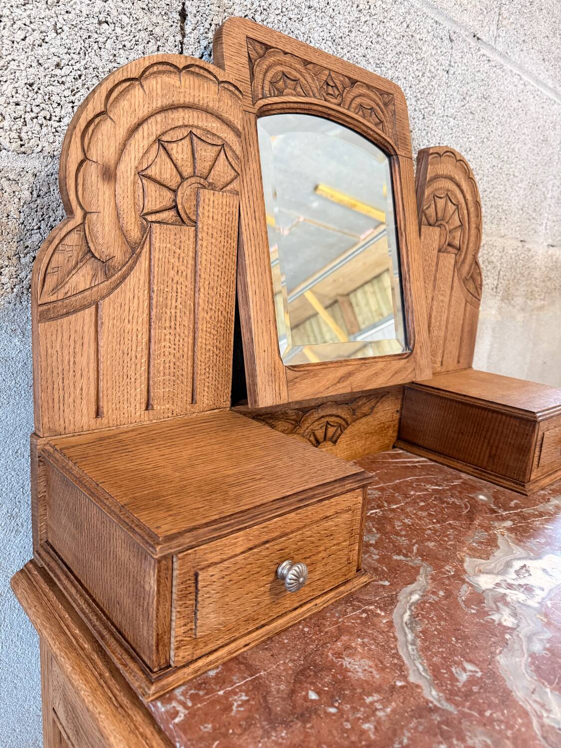 Antique carved oak hairdresser – art deco style