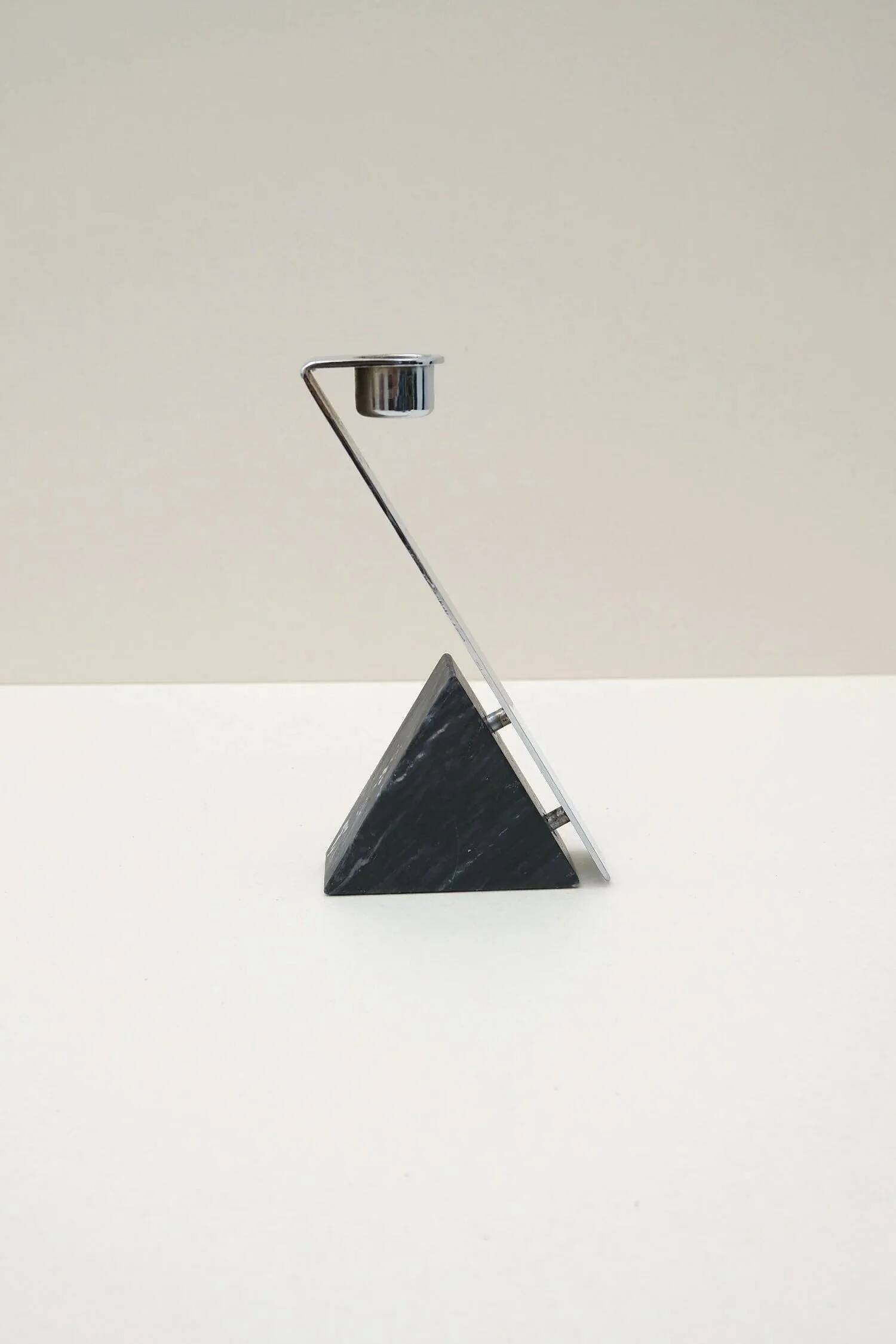 Chrome-plated metal and marble candle holder, 1980