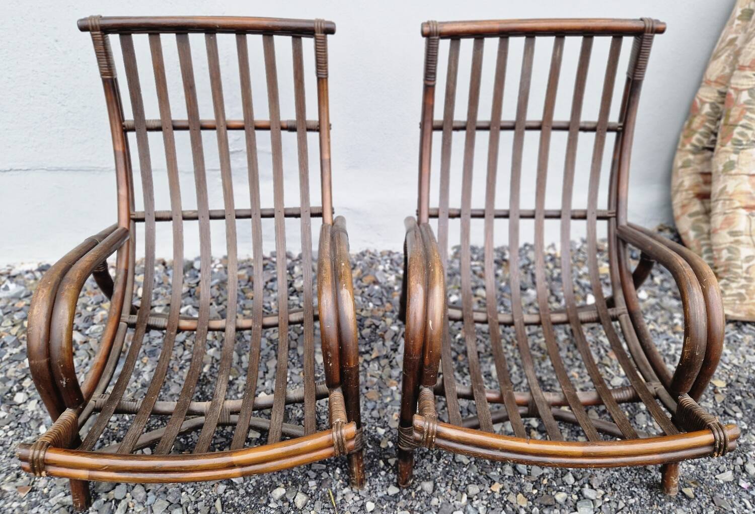 Vintage wicker armchair pair