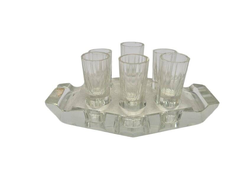Art Deco vodka shot glasses from Hortensja Glassworks, Poland, 1950s, set of 7