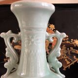 Bianhu Gourd Vase with handles Celadon porcelain/Relief decorations/China Qing dynasty late 19th century