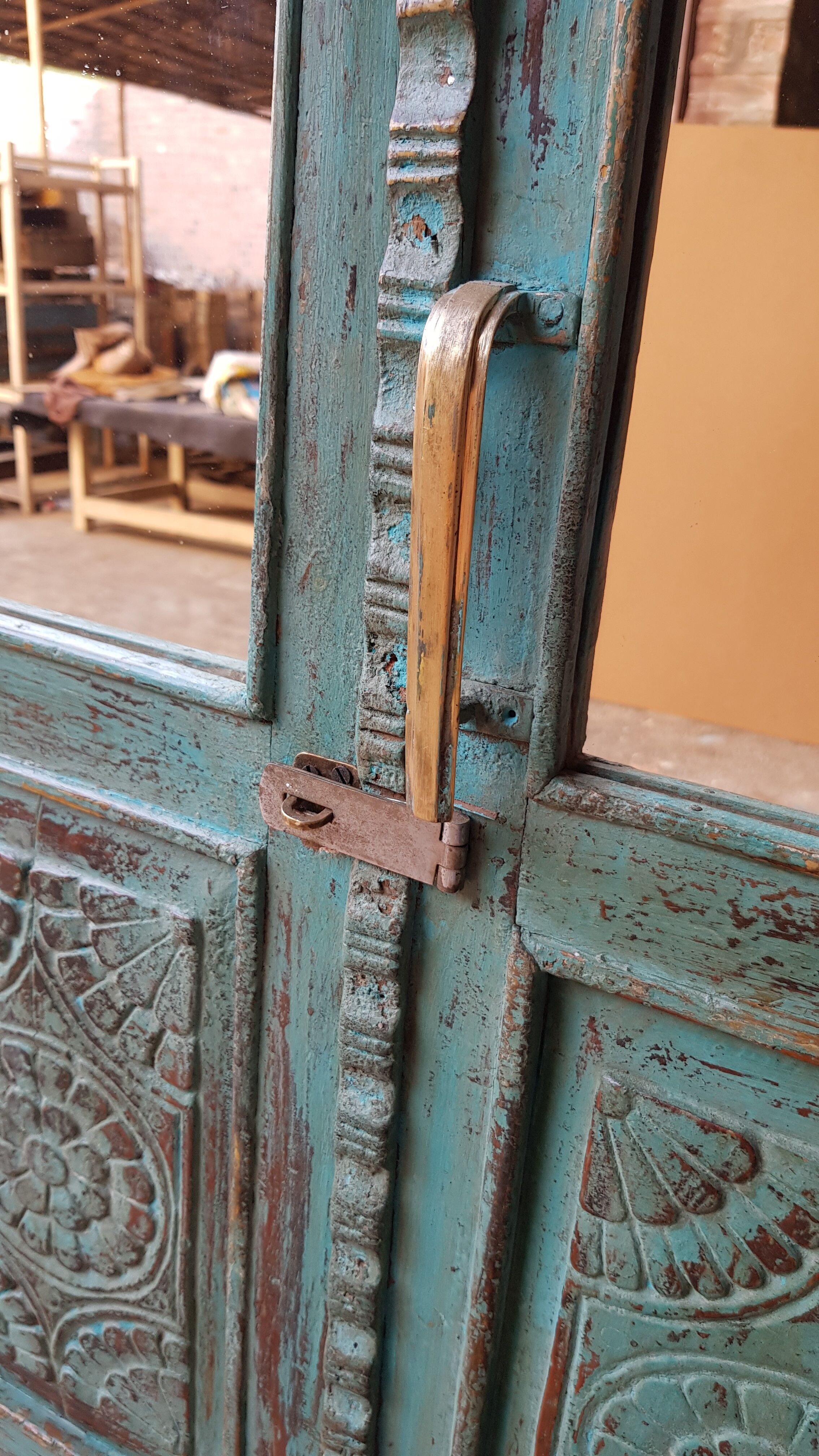 Burmese teak cabinet with original blue patina