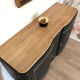 Superb Art Deco sideboard in matte black and raw wood
