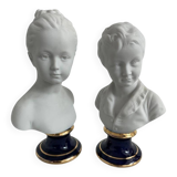 Pair of biscuit busts, Tharaud, Houdon, Louise and Alexandre Brongniart