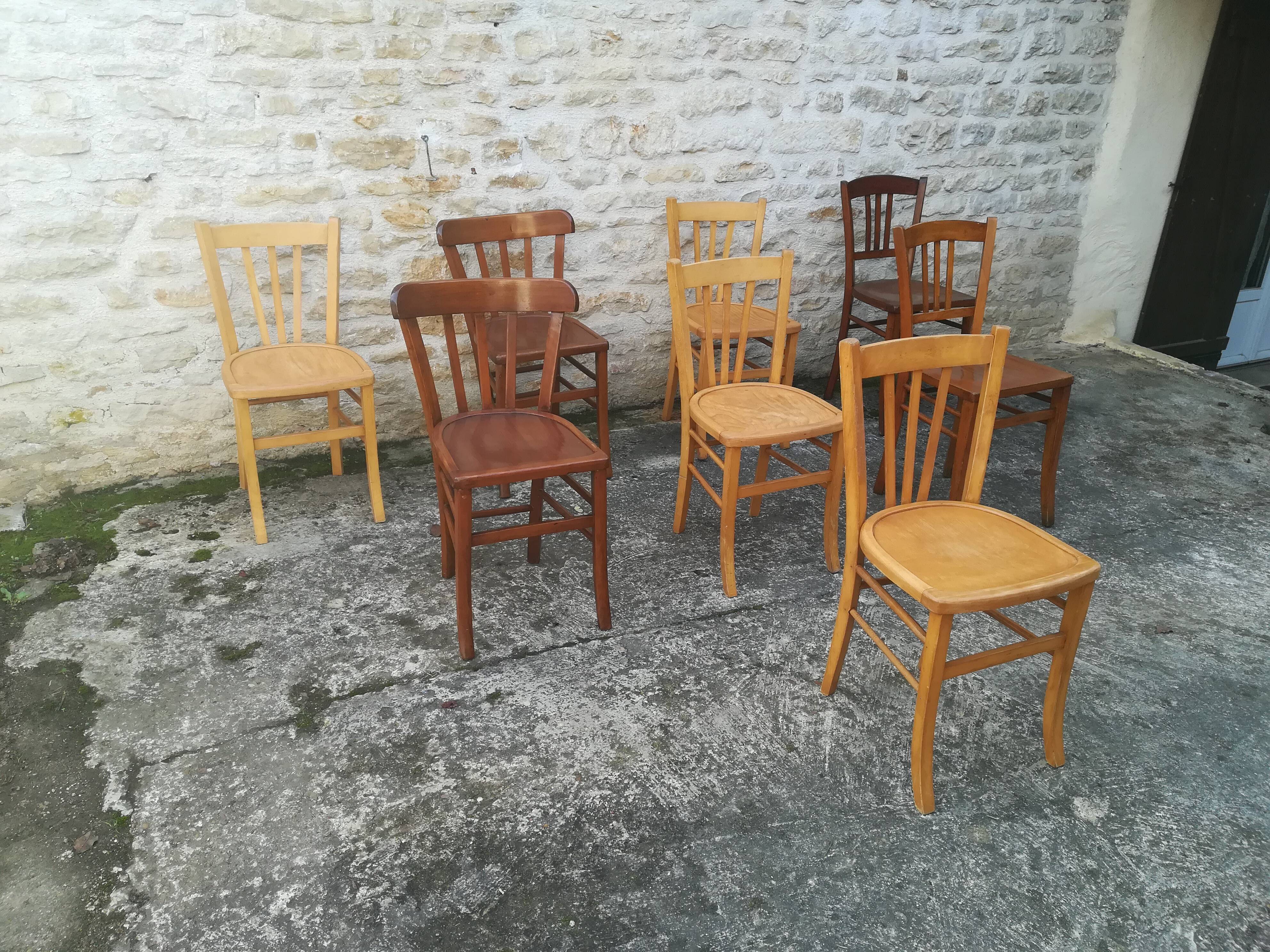 Set of 8 mismatched bistro chairs