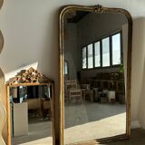 Large gilded mirror 19th century rounded corners mercury glass Louis XVI style
